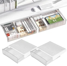 Self-Adhesive under Desk Drawer Organizer, 2 Pack Table Hidden Slide Out Large S