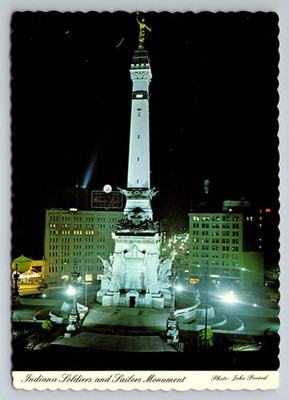 Vintage Indiana Soldiers and Sailors Monument Night Photo Postcard