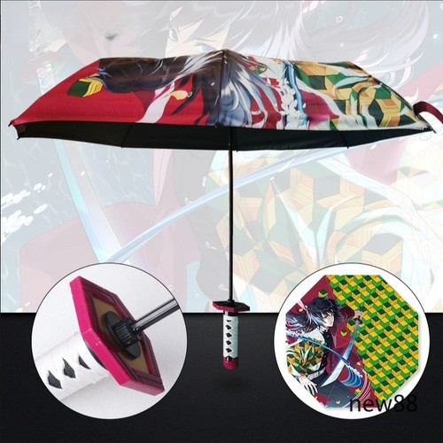 Demon Slayer Anime Three-Fold Umbrella Agatsuma Zenitsu Sun Protection Prop Gift - Picture 3 of 20