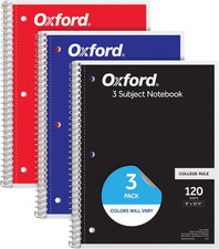 Spiral Notebooks, 3 Pack, 3 Subject, College Ruled Notebooks for School, 8 X 10.