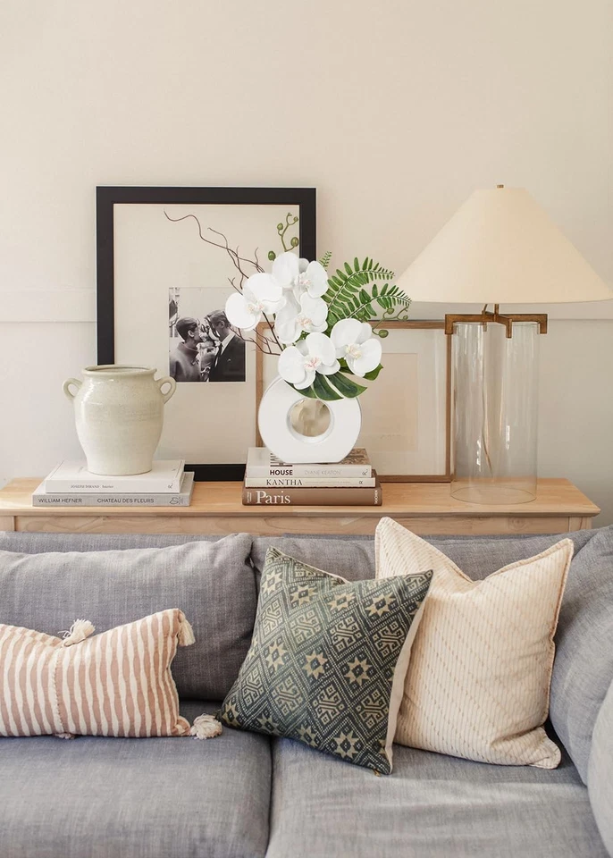 Flores artificiales de orquídea de 16,1"" flores de seda de orquídea blanca con jarrón de cerámica... Foto 4 de 4