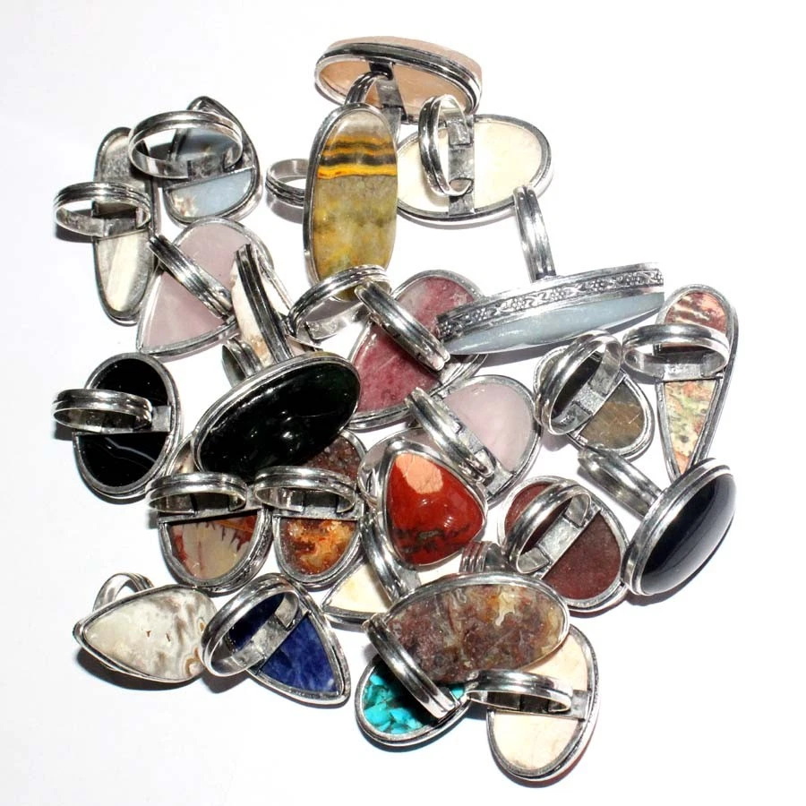 20 Pcs Ring Mix 925 Silver Plated Natural Gemstones Mix Designs Us 5-12 Size e82 - Image 2 of 4