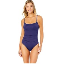 Anne Cole Live in Color Navy Shirred One Piece Swimsuit Size 14 NWT