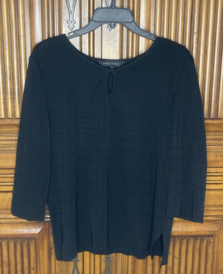 Ming Wang Women Top Tank Large Black Stretchy Ribbed Acrylic Office Professional