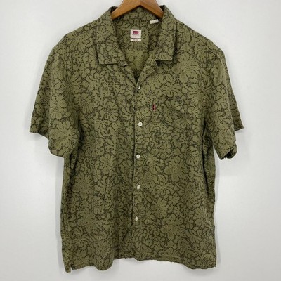 Levi's Short Sleeve Button Shirt Men's Size L Green Relaxed Fit Python Snake