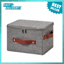 Storage Bin Box with Zippered Lid Collapsible Cotton Linen Handles Organization