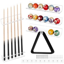 Wall Mounted Billiard Rack Set 5-Piece Transparent Acrylic Pool Cue Holder Ball