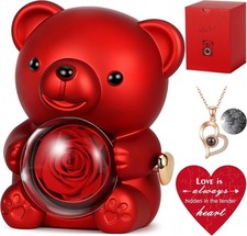 Valentine s Day Teddy Bear with Preserved Rose Hidden Necklace Gift