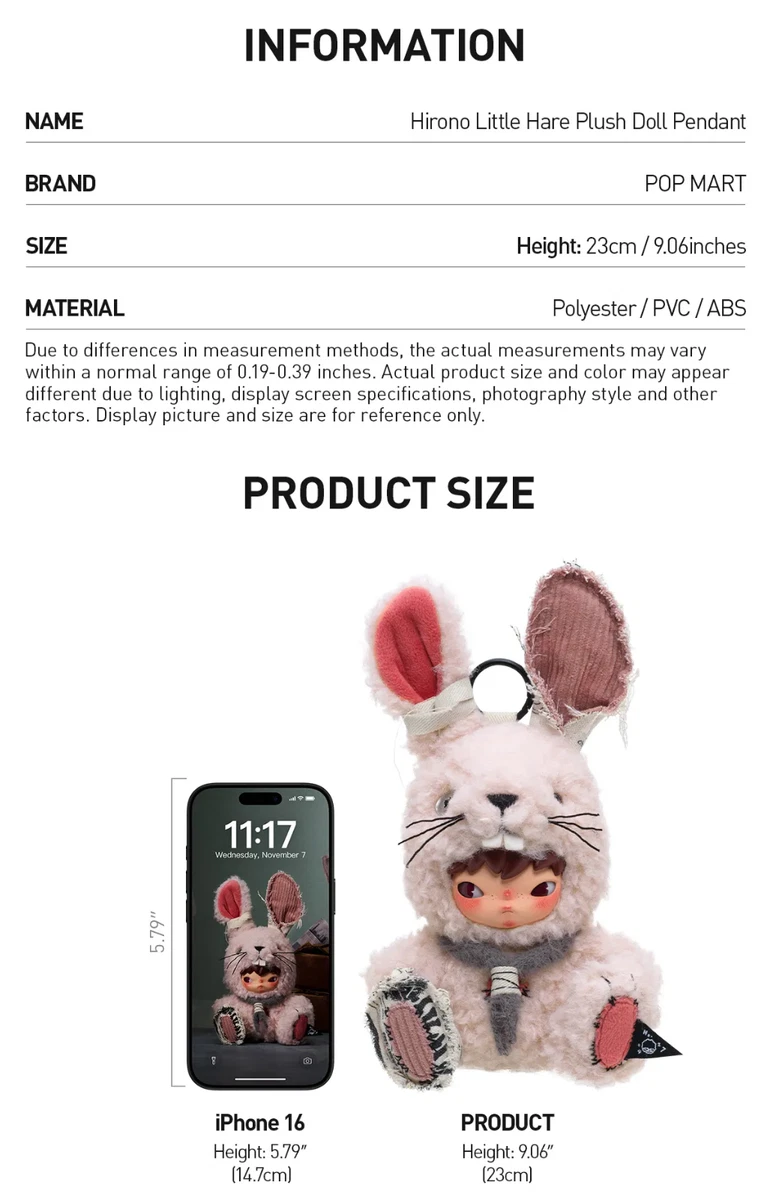 Authentic HIRONO Little Hare Plush Toy Pendant Figures Gift