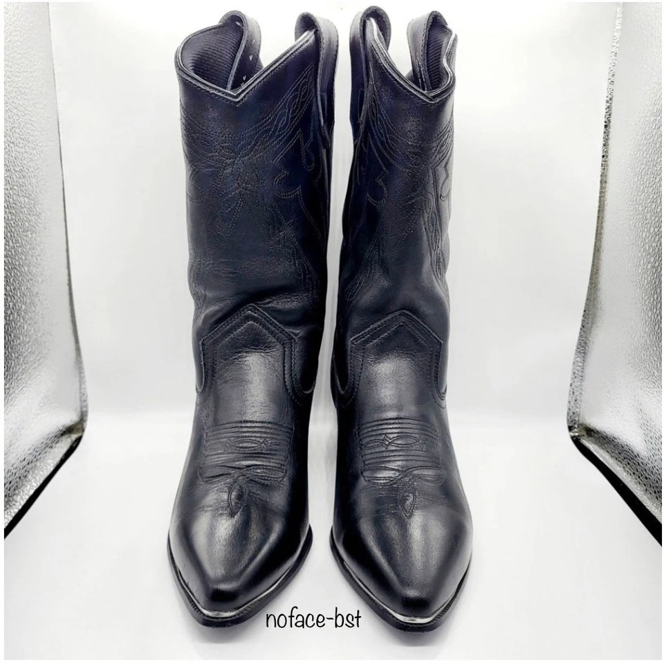 Oak Tree Farms Black Leather Stacked Heel Western Boots Women's Size 6 - Image 3 of 4