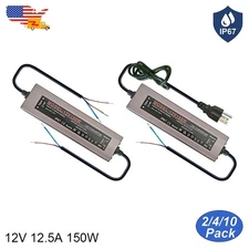 AC 110V To DC 12V Adapter 12V 12.5A 150W IP67 Waterproof Switch LED Power Supply