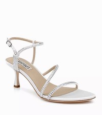 Badgley Mischka Open Toe Heels Size 6 White Satin W/ Rhinestone Wedding NEW 225