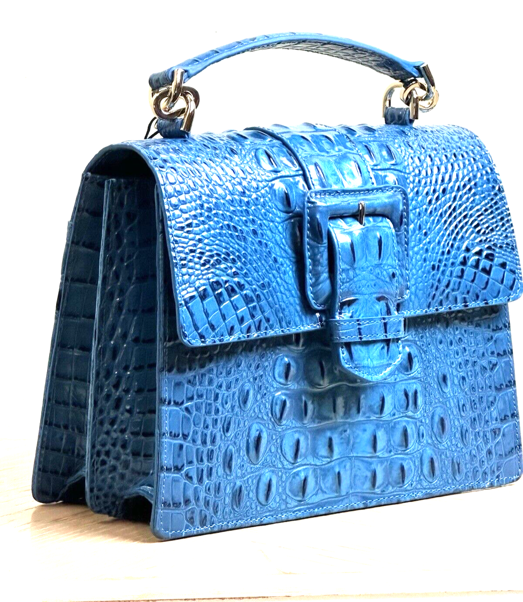BRAHMIN SMALL HALLIE VIBRANT AZURE TEAL BLUE GLOSSY LEATHER