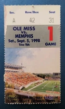 Ole Miss Rebels Memphis Tigers Football Ticket 9/5 1998 Romaro Miller 1st Start