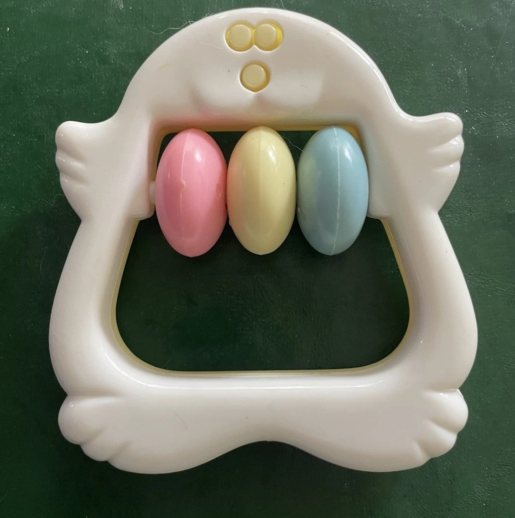 Vintage Penguin Teether Rattle Teething Toy White, Pink, Blue Baby Infant Rare