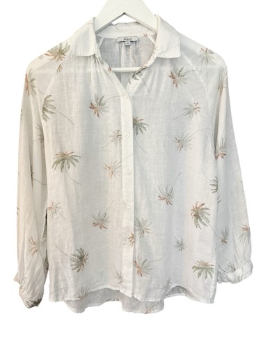 Rails Natalie Leinenmischung weiß Vintage Palmen Knopfleiste Bluse Damen XS - Bild 2 von 6