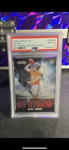 2024 Panini Absolute - By Storm Bo Nix #BS-BNX Spectrum Red /150 (RC) PSA 8