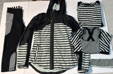 Lululemon 5 Piece Set Get Up And Glow Jacket Mint Green  Black Stripes Size 8