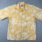 Reyn Spooner Reverse Print Hawaiian Shirt Floral Short Sleeve Large Mens Yellow