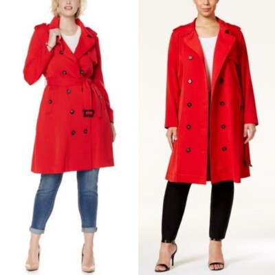 Melissa McCarthy Seven7 Sz. M Red Double Breasted Belted Waist Trench Coat NWT