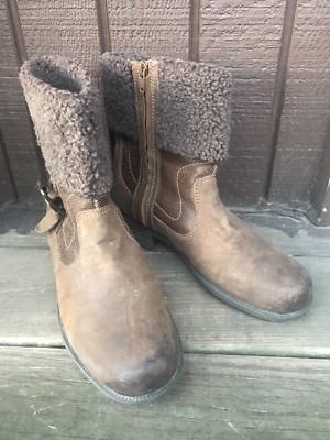 EARTH ORIGINS SKYLAR 2 WOMEN SZ 9M BROWN LEATHER SIDEZIP STRAP MIDCALF BOOTS-490