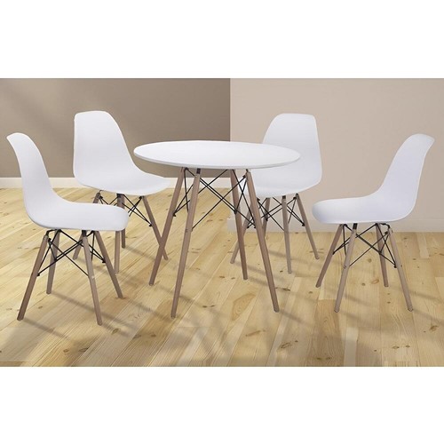 Conjunto comedor estilo nórdico, mesa redonda, 4 sillas, patas madera - Malmo - Imagen 1 de 8