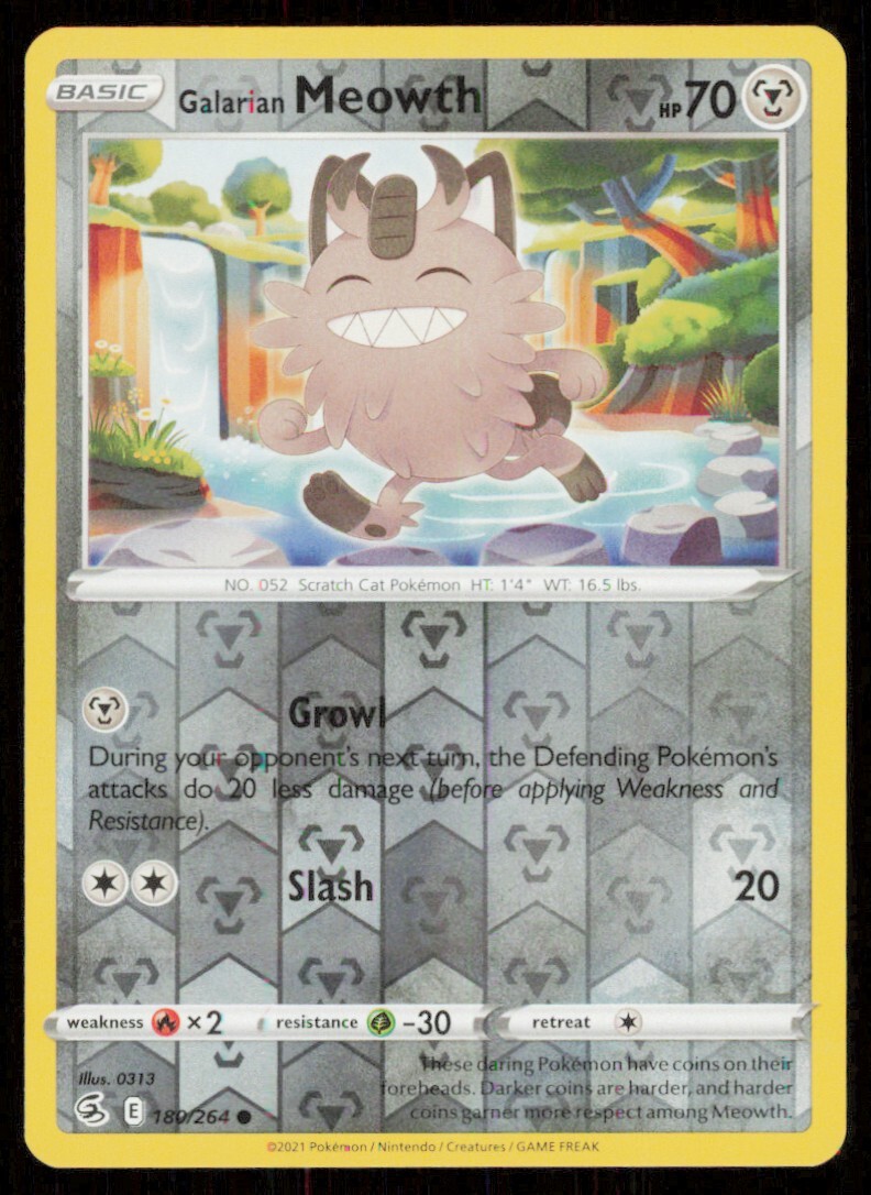 Galarian Meowth #180/264 Reverse Holo 2021 Pokemon Fusion Strike LP