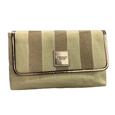 Victoria's Secret Clutch Woven Wheat Rose Gold Strip Travel Makeup Bag