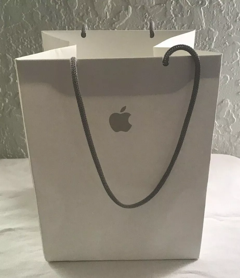 APPLE BAG White & Gray Sturdy Matte Paper Gift / Shopping BAG 8X11X5  Empty