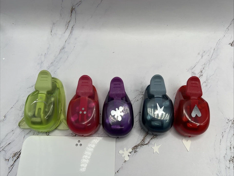 Lot of 5 EK Success Paper Punch Thumb Punch 1/2" Heart Corner Star Splat Holes - Image 2 of 4