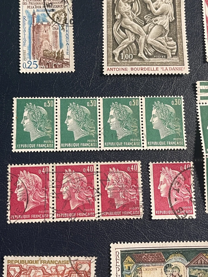 France 1968-1969 Various 8 Used Stamps, 1 MNH Block Of 4, Used Blocks Of 3 And 2 - Image 3 of 4