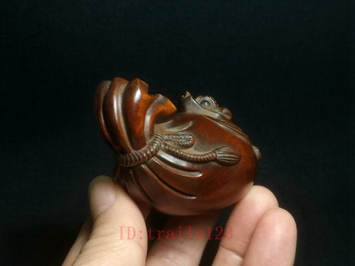Chinese Japanese Boxwood Hand Carved Money Bag Bat Table Decoration Gift - Picture 5 of 8
