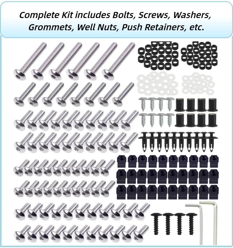 Tornillos de carenado completos plateados de acero inoxidable para Yamaha YZF R6 2006 2007 Foto 3 de 4