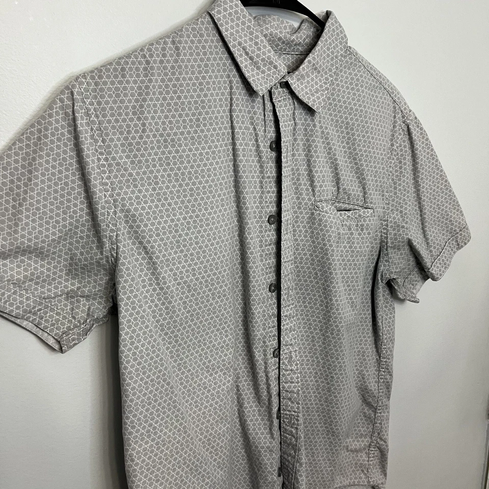 Structure Shirt Mens Medium Gray Modern Fit Button Up Short Sleeve Geometric VGC - Image 2 of 4