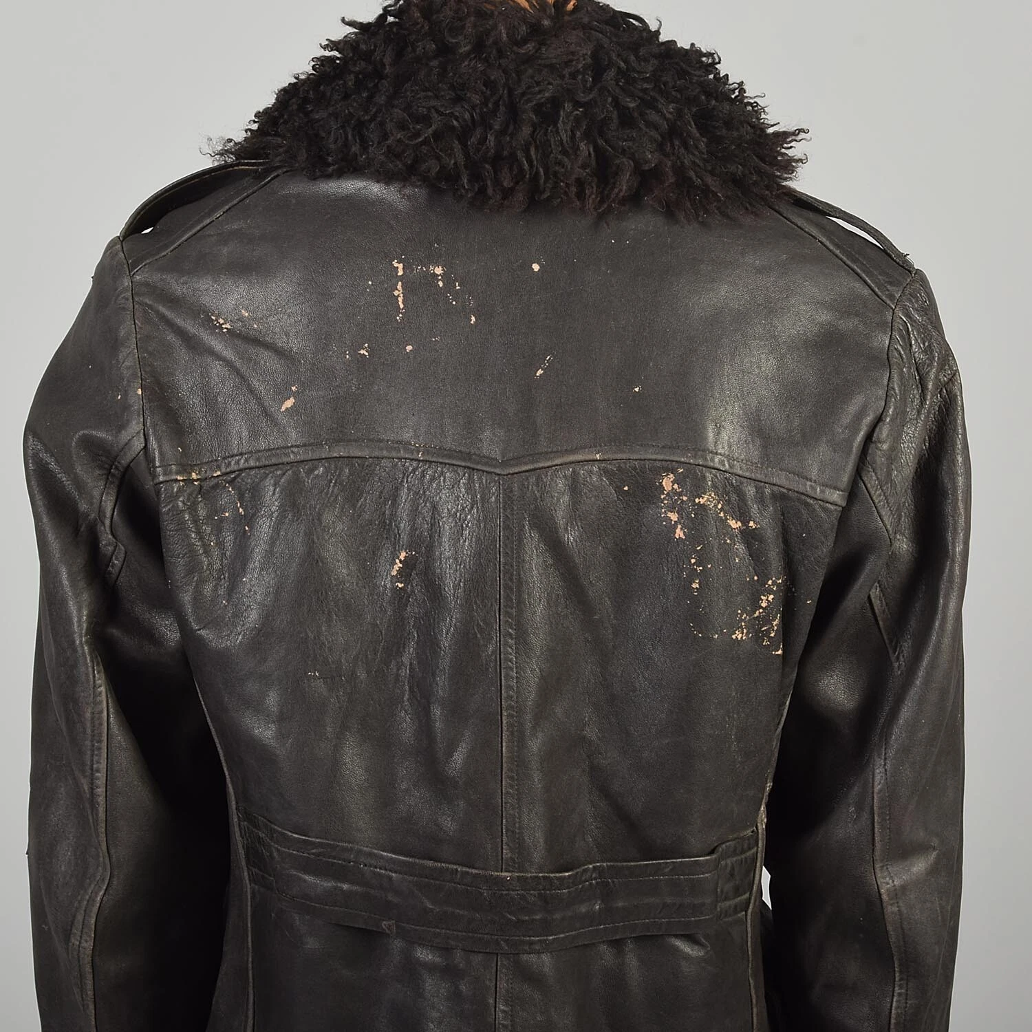  1940s leather military officers distressed shearling jacket