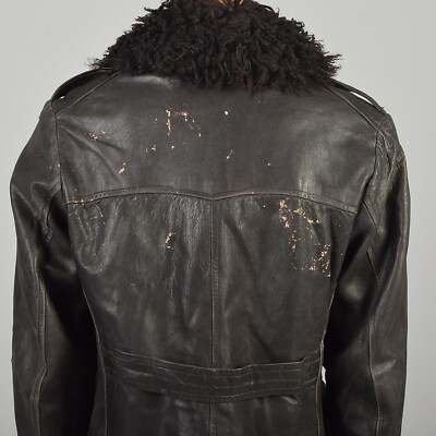 Medium 1940s Brown Leather Swedish Military Officers Coat