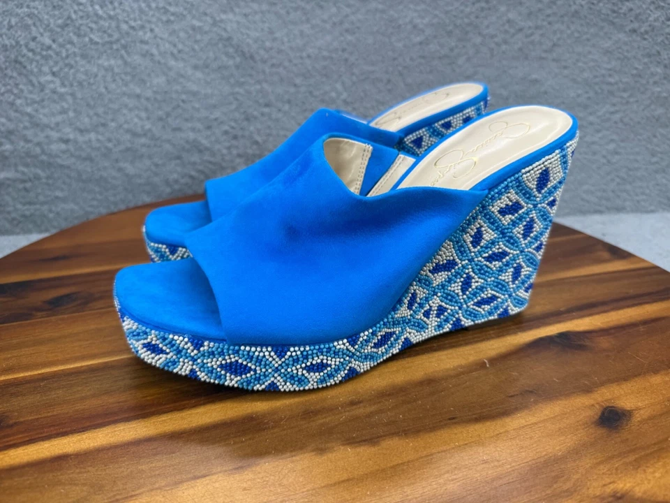 Sandalias de cuña Jessica Simpson Shantell para mujer zapatos sin cordones con cuentas azules talla 11 Foto 4 de 4