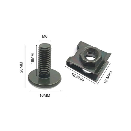 10 Set Car Moped Cover Screw Bolt and U Type Clip with Nut M6 6mm M6X16 Trim - Bild 3 von 12