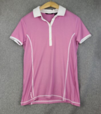 Abacus Count On It Pink and White Striped Short Sleeve Polo NEW Women Medium