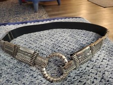 Chico's Women's Belt Stretch Black Leather Silver Metal BOHO Design 31"