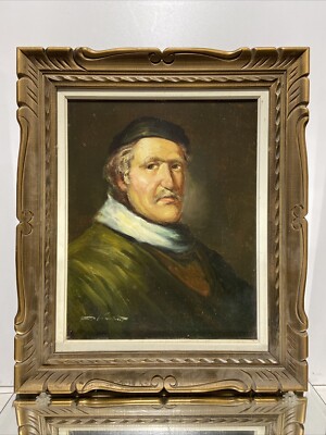 VTG. Oil on Canvas Framed Portrait of Gentleman Man F. Vincent Signed