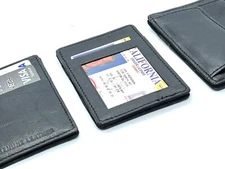 Mens Leather Thin Bifold Thin Wallet ID Credit Card Holder Slim Front Pocket