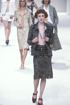 Chanel 98P Spring 1998 Runway Rainbow Tweed Skirt Suit 42 Chanel 98P Spring 1998 Runway Rainbow Tweed Skirt Suit 42