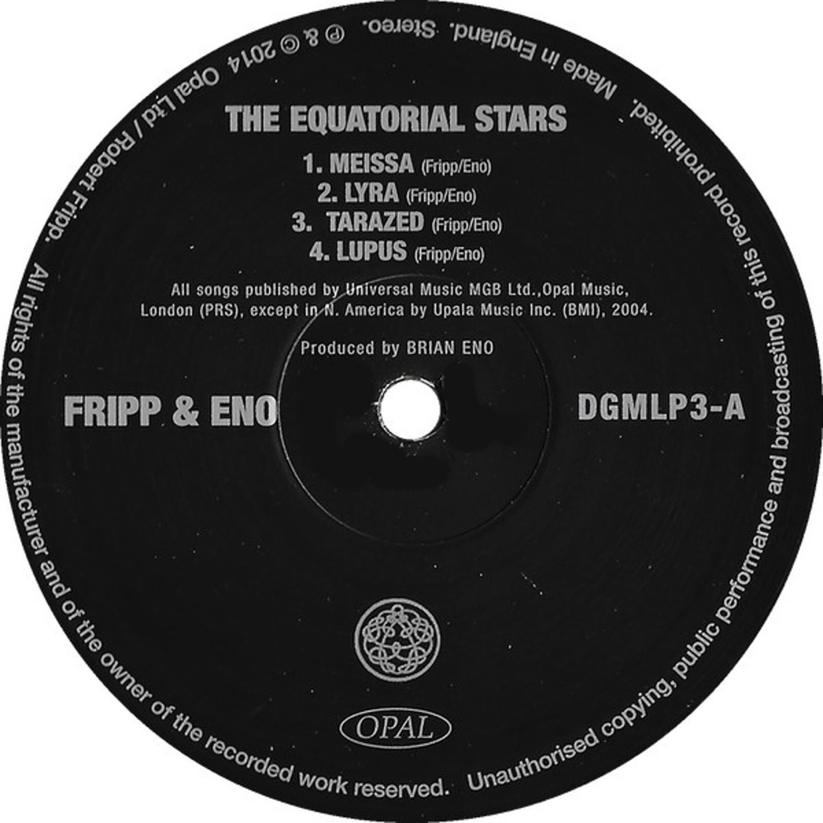 英LP Fripp &amp;amp; Eno The Equatorial Stars DGMLP3 Discipline Global Mobile, Opal Records /00260 Fripp & Eno - The Equatorial Stars - Amazon.com Music
