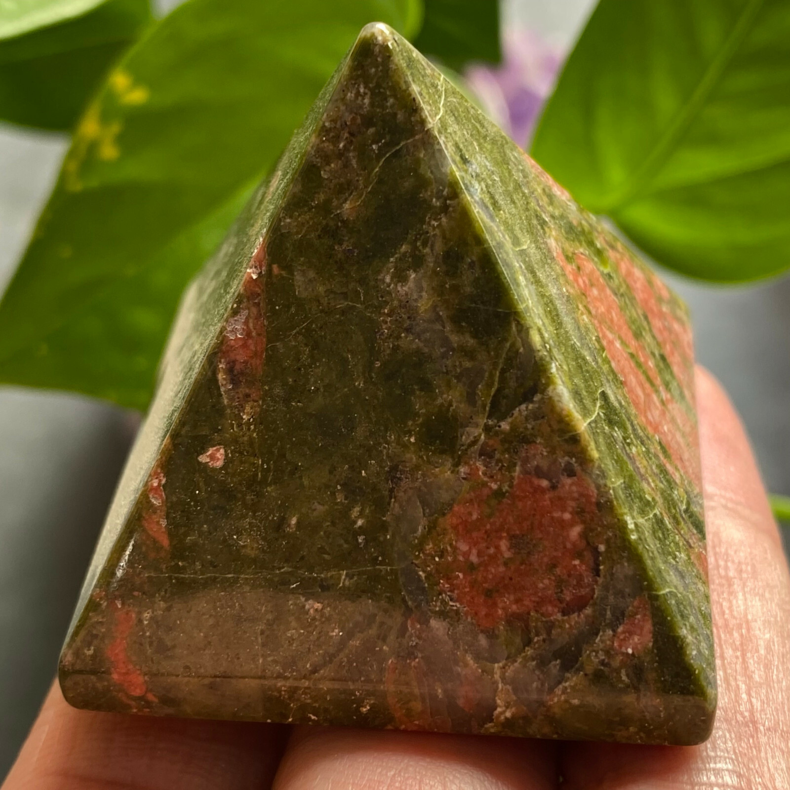 1PC Natural unakite Quartz Pyramid Carved Crystal Point Reiki healing 40mm