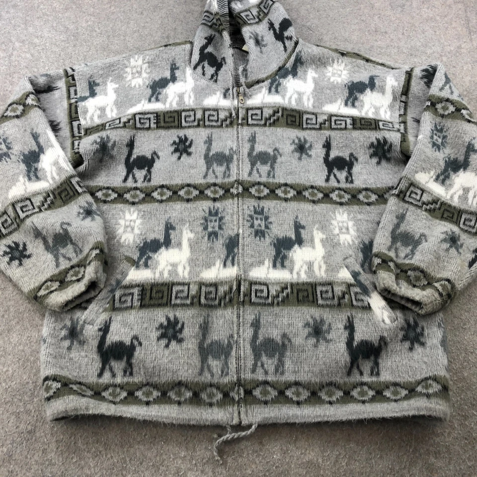 Suéter Vintage Ecuador Adulto XL Gris Suroeste Geométrico Azteca Cremallera Foto 2 de 4
