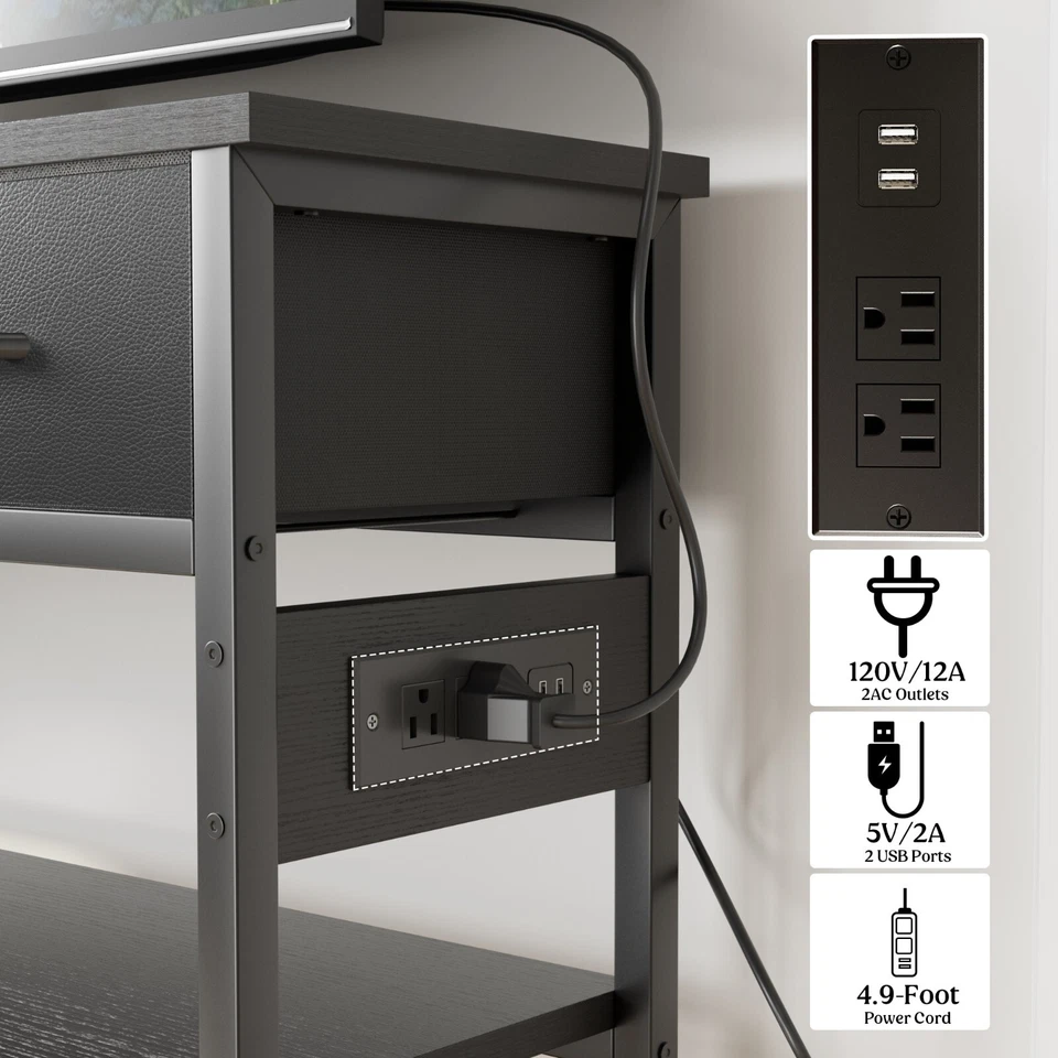 43.3" Console Table with Power Outlets 3 Drawers 2 Shelves Sofa Table Black - Image 3 of 4