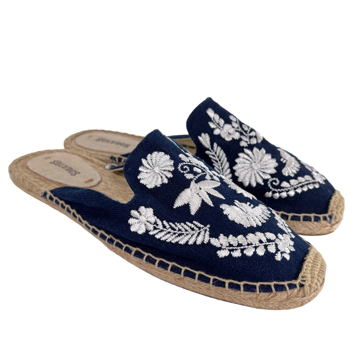 Soludos Midnight Blue Ibiza Embroidered Mules Slip On Slide