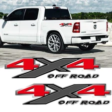 2x Chrome Red 4X4 Off Road Truck Bed Decal Vinyl Sticker For Dodge RAM 1500 2500