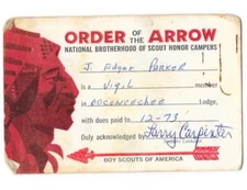 1973 Occoneechee Lodge 104 OA Order of the Arrow Membership Card Boy Scouts CG